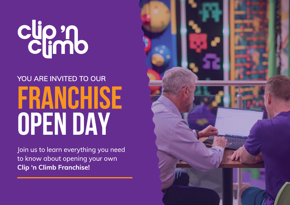 Invitation to the Clip 'n Climb franchise open day on Wednesday 24th April 2024.